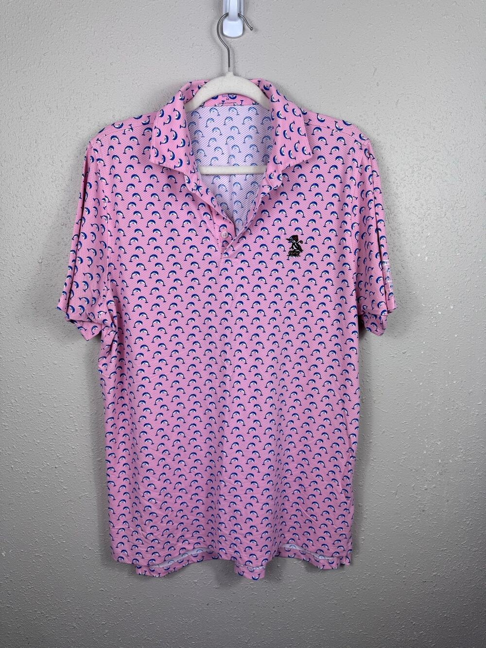 B.Draddy Sport Dolphin Pink Golf Polo Mens Size Medium